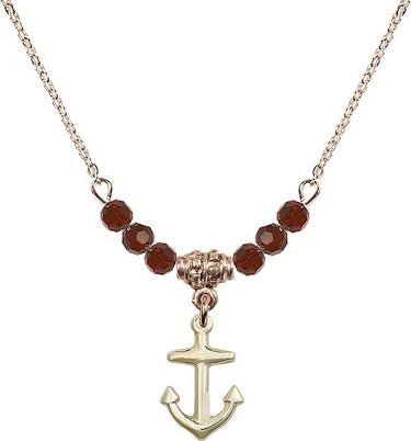 Anchor Birthstone Necklace | 1 1/8 inch | 4mm Beads