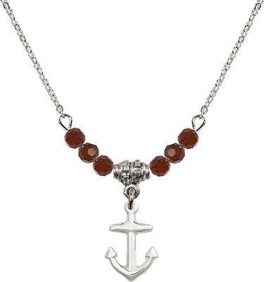 Anchor Birthstone Necklace | 1 1/8 inch | 4mm Beads