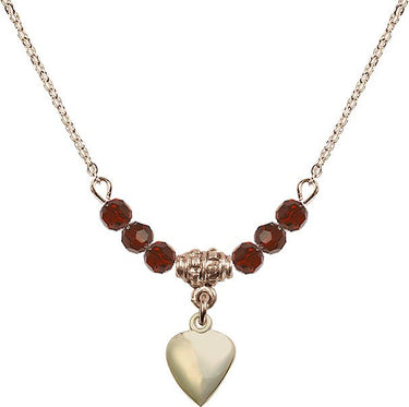Heart Birthstone Necklace | 1 1/8 inch | 4mm Beads