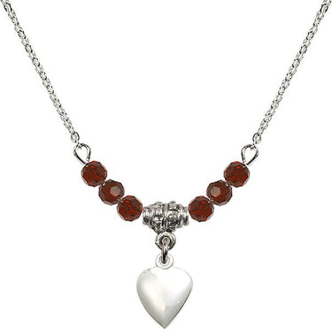 Heart Birthstone Necklace | 1 1/8 inch | 4mm Beads