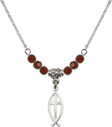 Fish Cross Birthstone Necklace | 3/4 inch | 4mm Beads