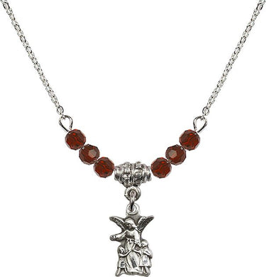 Women Guardian Angel Birthstone Necklace | 1/2 inch | 4mm Beads