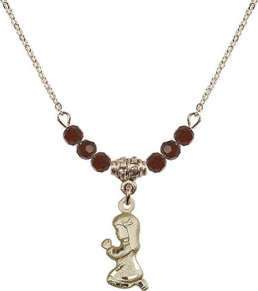 Praying Girl Birthstone Necklace | 5/8 inch | 4mm Beads