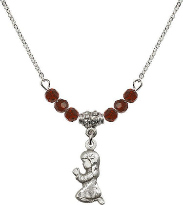 Praying Girl Birthstone Necklace | 5/8 inch | 4mm Beads