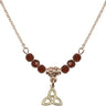 Trinity Irish Knot Birthstone Necklace | 3/8 inch | 4mm Beads  Garnet 14kt Gold Filled