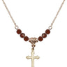 Cross Birthstone Necklace | 5/8 inch | 4mm Beads  Garnet 14kt Gold Filled
