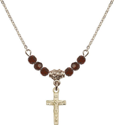 Crucifix Birthstone Necklace | 5/8 inch | 4mm Beads