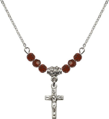 Crucifix Birthstone Necklace | 5/8 inch | 4mm Beads