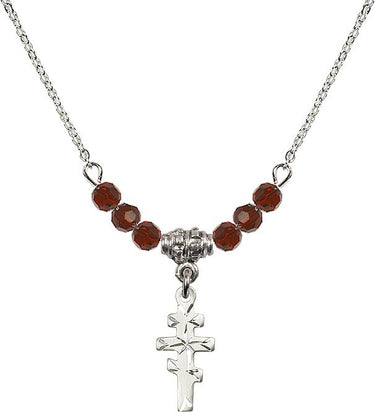 Greek Orthodox Cross Birthstone Necklace | 5/8 inch | 4mm Beads
