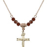 Crucifix Birthstone Necklace | 7/8 inch | 4mm Beads  Garnet 14kt Gold Filled