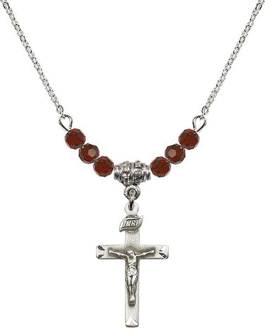 Beads Crucifix Birthstone Necklace | 7/8 inch | 4mm Beads