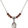 Saint Brendan the Navigator Birthstone Necklace | 1/2 inch | 4mm Beads  Garnet Sterling Silver