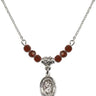 Saint Christopher Birthstone Necklace | 1/2 inch | 4mm Beads  Garnet Sterling Silver