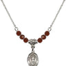 Saint Francis of Assisi Birthstone Necklace | 1/2 inch | 4mm Beads  Garnet Sterling Silver