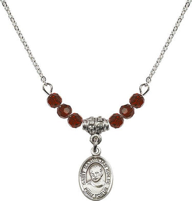 Saint Maximilian Kolbe Birthstone Necklace | 1/2 inch | 4mm Beads