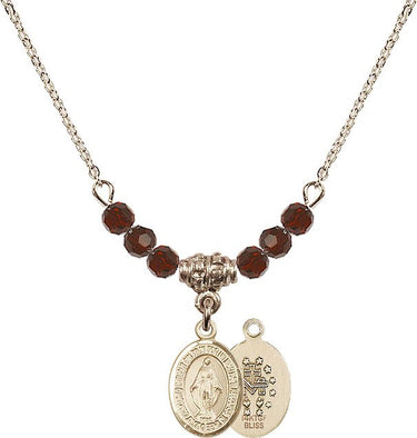 Collar de medalla milagrosa de plata de ley con piedra natal | 1/2 pulgada | Cuentas de 4 mm | N20-9078