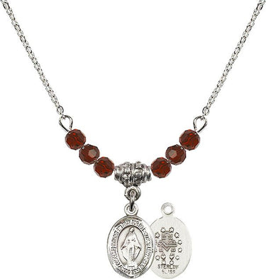 Collar de medalla milagrosa de plata de ley con piedra natal | 1/2 pulgada | Cuentas de 4 mm | N20-9078