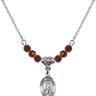 Saint Peregrine Birthstone Necklace | 1/2 inch | 4mm Beads  Garnet Sterling Silver