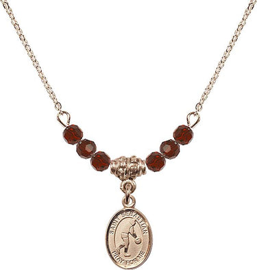 Saint Sebastian Basketball Birthstone Necklace | 1/2 inch | 4mm Beads