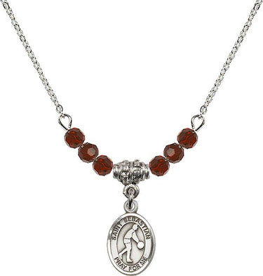 Saint Sebastian Basketball Birthstone Necklace | 1/2 inch | 4mm Beads