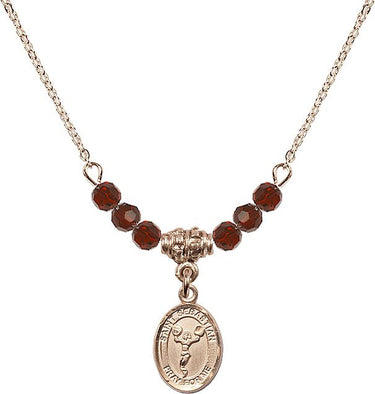 Saint Sebastian Cheerleading Birthstone Necklace | 1/2 inch | 4mm Beads