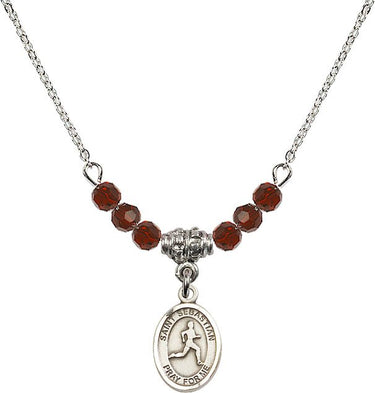 Saint Sebastian Track & Field Birthstone Necklace | 1/2 inch | 4mm Beads