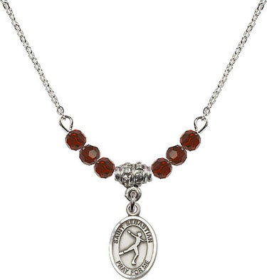 Saint Sebastian Figure Skating Birthstone Necklace | 1/2 inch | 4mm Beads