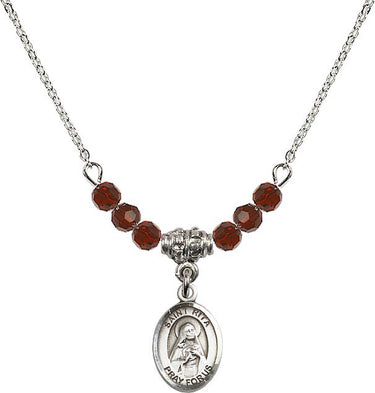 Saint Rita of Cascia Baseball Birthstone Necklace | 1/2 inch | 4mm Beads