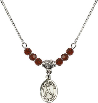 Saint Sebastian Softball Birthstone Necklace | 1/2 inch | 4mm Beads