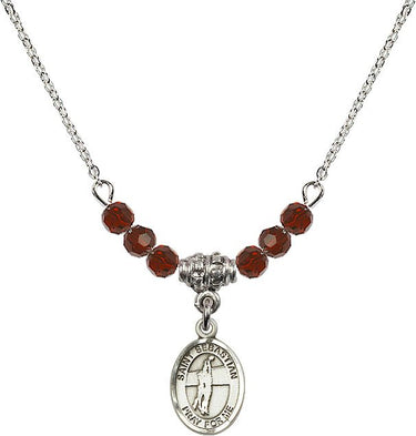 Saint Sebastian Volleyball Birthstone Necklace | 1/2 inch | 4mm Beads