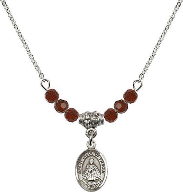 Infant of Prague Birthstone Necklace | 1/2 inch | 4mm Beads