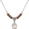 Saint Jeanne Jugan Birthstone Necklace | 1/2 inch | 4mm Beads  Garnet Sterling Silver