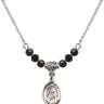 Saint Rita of Cascia Birthstone Necklace | 1/2 inch | 4mm Beads  Jet Sterling Silver