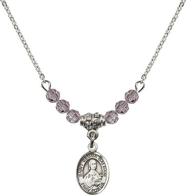 Collar con dije de Santa Gema Galgani y piedra de nacimiento | 1.3 cm | Cuentas de 4 mm