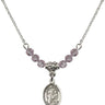 Saint Jerome Birthstone Necklace | 1/2 inch | 4mm Beads  Light Amethyst Sterling Silver