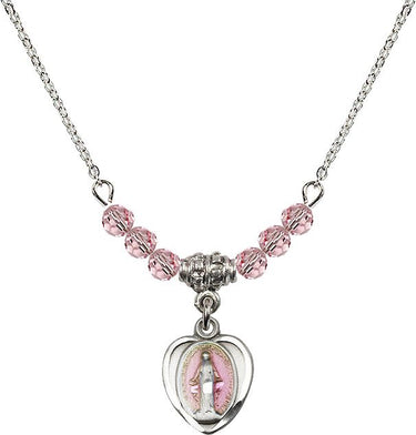 Miraculous Medal Birthstone Necklace | Rose | 1/2 inch