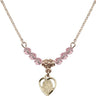 Saint Christopher Birthstone Necklace | 3/8 inch | 4mm Beads  Light Rose 14kt Gold Filled
