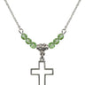 Cross Birthstone Necklace | 7/8 inch | 4mm Beads  Peridot Sterling Silver