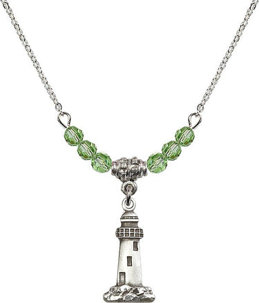 Lighthouse Birthstone Necklace | 3/4 inch | 4mm Beads