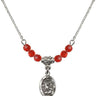 Saint Michael the Archangel Birthstone Necklace | 1/2 inch | 4mm Beads  Ruby Sterling Silver