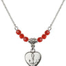 Heart / Confirmation Birthstone Necklace | 5/8 inch | 4mm Beads  Ruby Sterling Silver