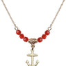 Anchor Birthstone Necklace | 1 1/8 inch | 4mm Beads  Ruby 14kt Gold Filled