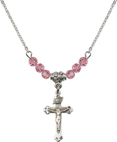 Sterling Crucifix Birthstone Necklace | 7/8 inch | 4mm Beads