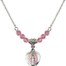 Miraculous Medal Birthstone Necklace | 1/2 inch | 4mm Beads  Rose Sterling Silver
