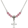 Cross Birthstone Necklace | 5/8 inch | 4mm Beads  Rose Sterling Silver