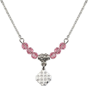 Jerusalem Cross Birthstone Necklace | 3/8 inch | 4mm Beads