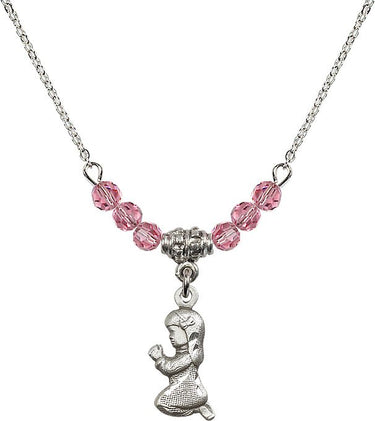 Praying Girl Birthstone Necklace | 5/8 inch | 4mm Beads