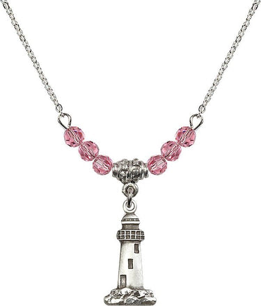 Lighthouse Birthstone Necklace | 3/4 inch | 4mm Beads