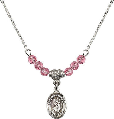 St. Christopher Birthstone Necklace | 1/2 inch | 4mm Beads