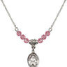 Saint Julie Billiart Birthstone Necklace | 1/2 inch | 4mm Beads  Rose Sterling Silver